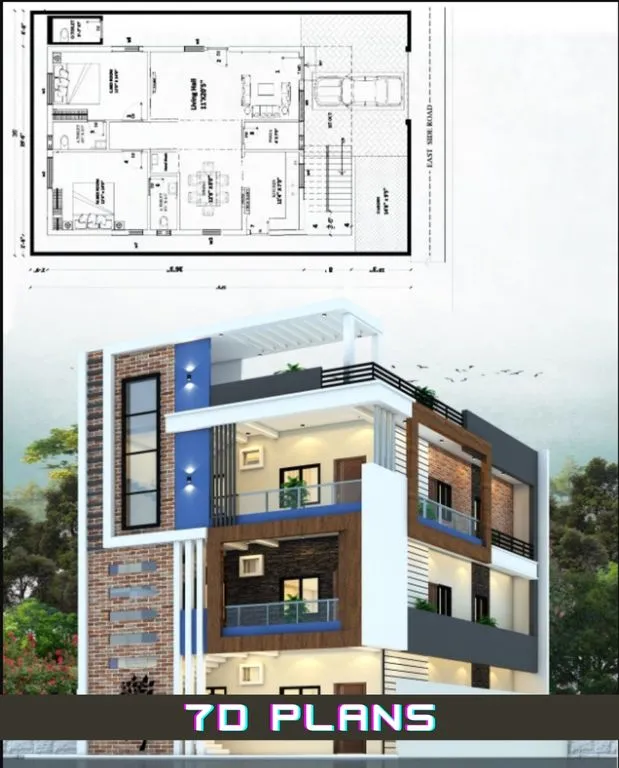 East Facing House Elevation Double Floor 7D Plans