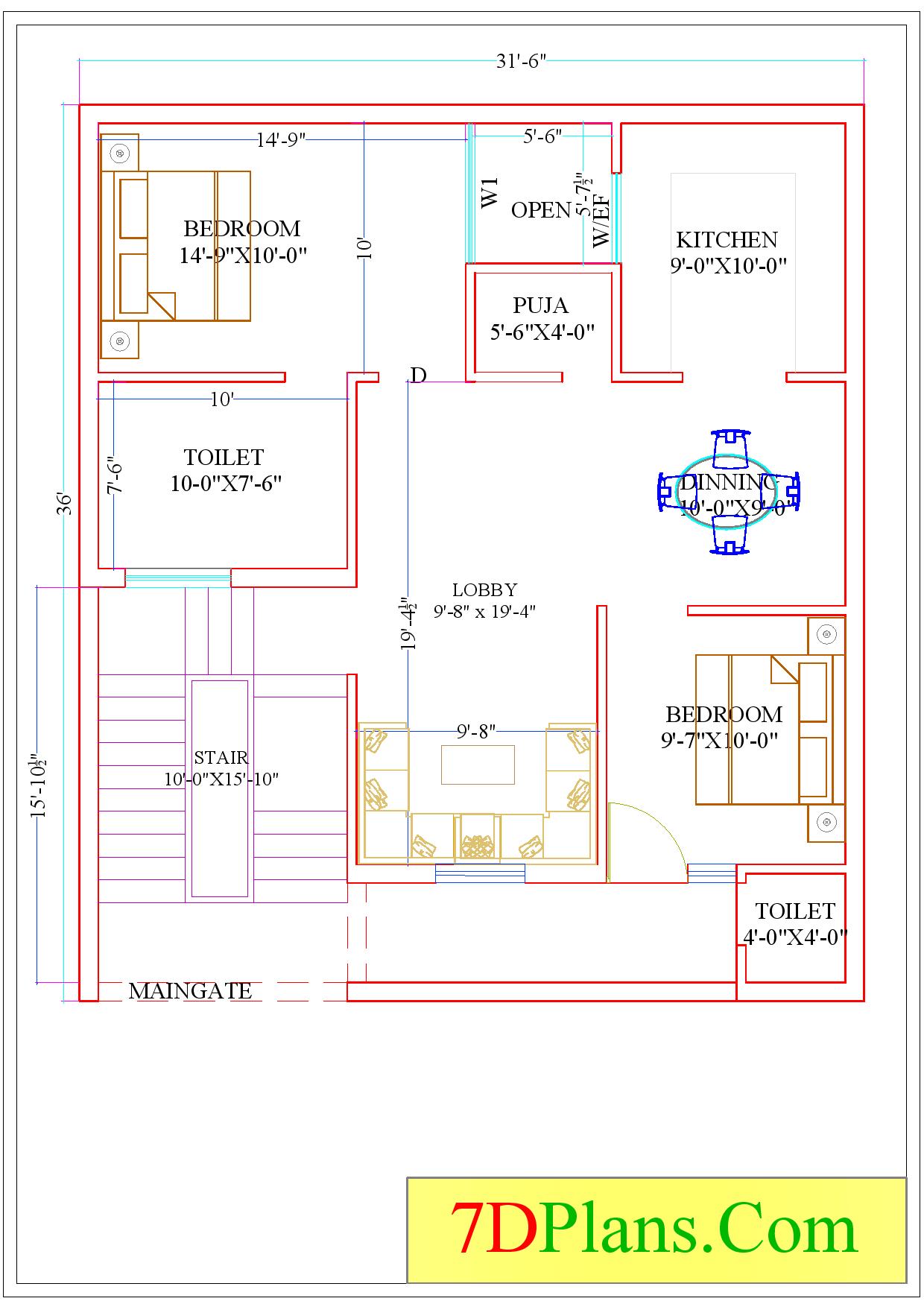 house-plan-of-plot-size-31-6-x36-feet-31-feet-6-inch-by-36-feet-124-square-yards-south-west