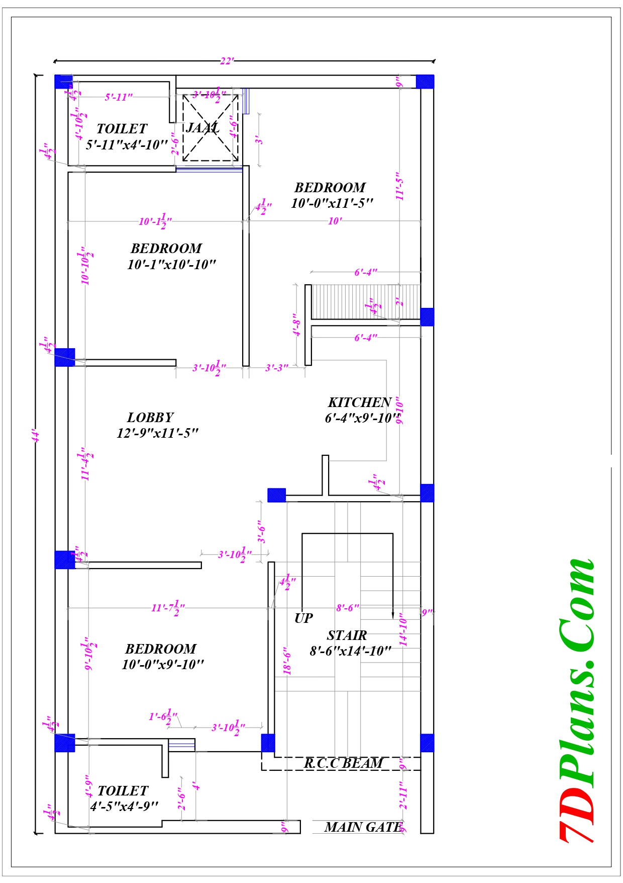 HOUSE PLAN OF PLOT SIZE 22 X44 FEET 22 FEET BY 44 FEET 107 SQUARE 