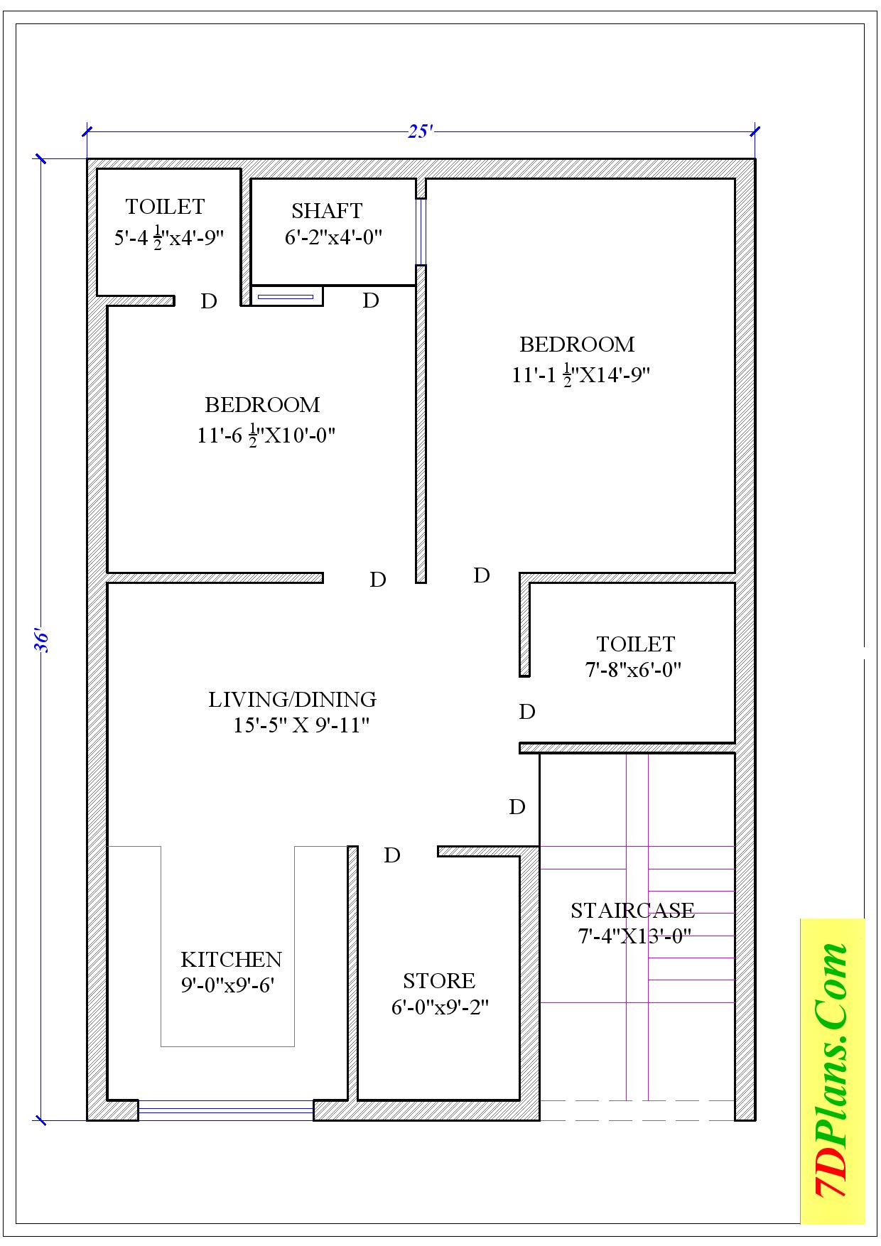 HOUSE PLAN OF PLOT SIZE 25 X36 25 FEET BY 36 FEET 100 SQUARE YARDS 