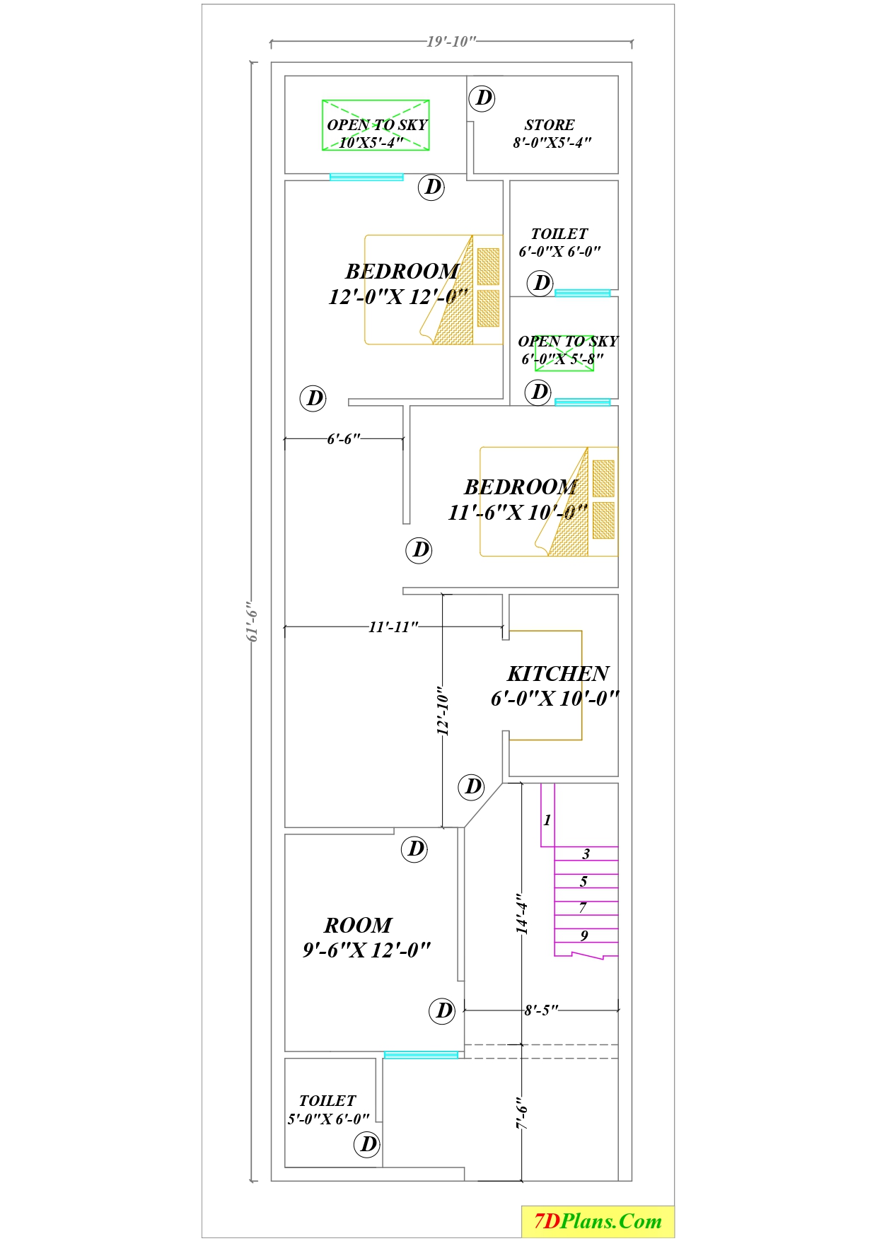 HOUSE PLAN OF PLOT SIZE 20 X61 FEET 20 FEET BY 61 FEET 135 SQUARE 